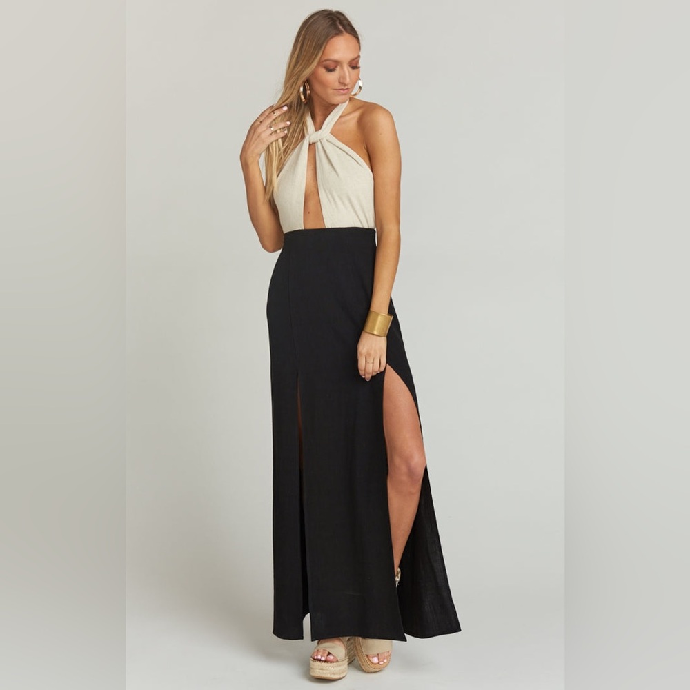 Show Me Your Mumu Millie Maxi linen Dress in Domino, XS/S